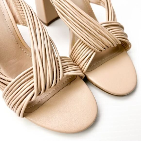 Charles David Sandals womens size 9 Razzle beige leather block heel - Picture 5 of 11